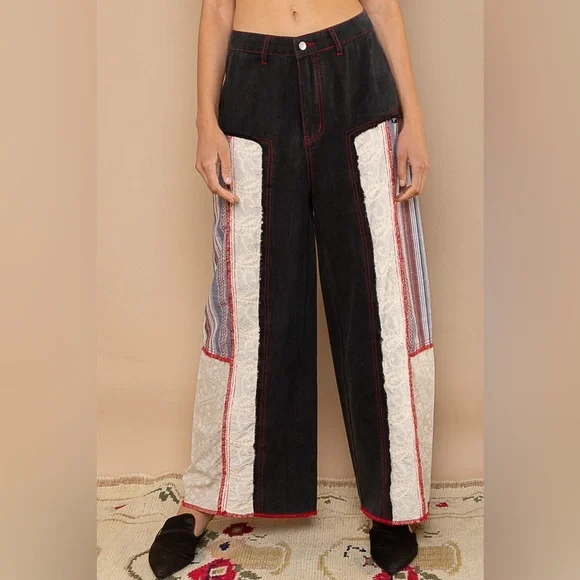 POL Wide Leg Patch-Work Pants - Picture 3 of 4